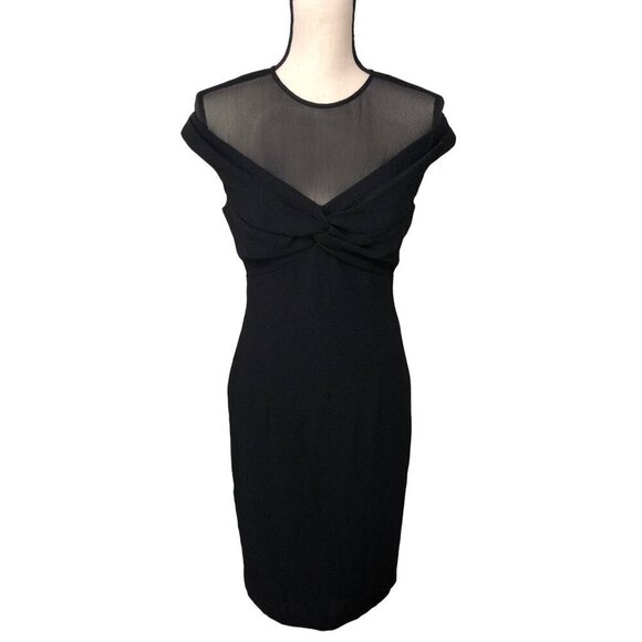 David Meister Little Black Dress Size 4 Sheer Top Short Sleeve Chic Classic USA - Picture 1 of 12